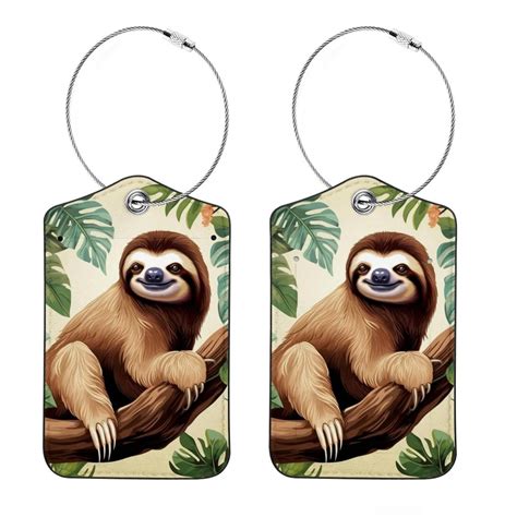 Pcs Luggage Tags Tropical Tree Sloth Privacy Cover Id Label With