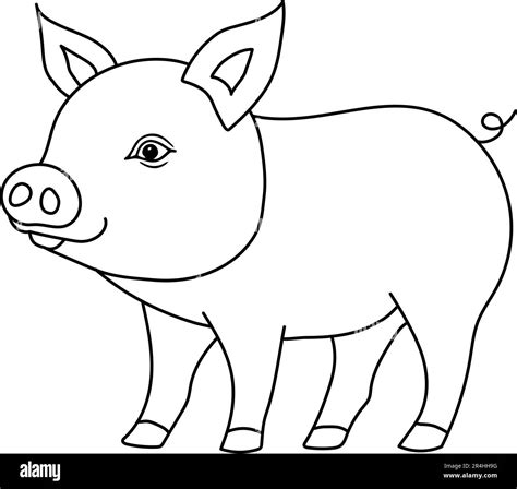 Cute little pig outline sketch vector. Hand drawn piglet linear illustration. Monochrome ...