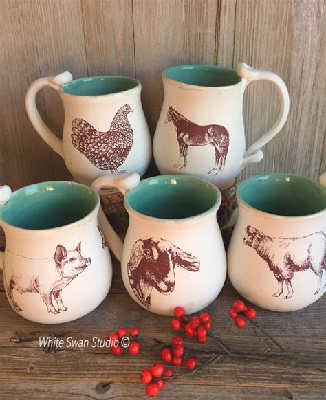 Farm Animal Themed Mugs Chicken Horse Pig Goat Or Sheep Coffee Cup