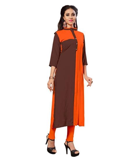 Pragati Fashion Hub Orange Rayon A-line Kurti - Buy Pragati Fashion Hub Orange Rayon A-line ...