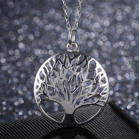 Fancy 925 S Silver Tree Of Life Pendant Necklace For Women Link Chain