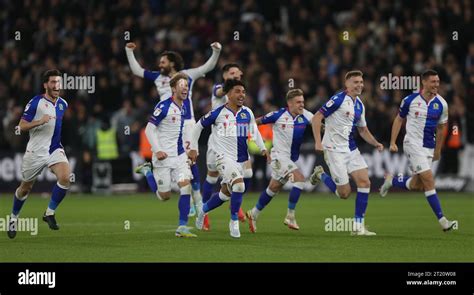 Blackburn Rovers Players Celebrate Winning The Penalty Shoot Out