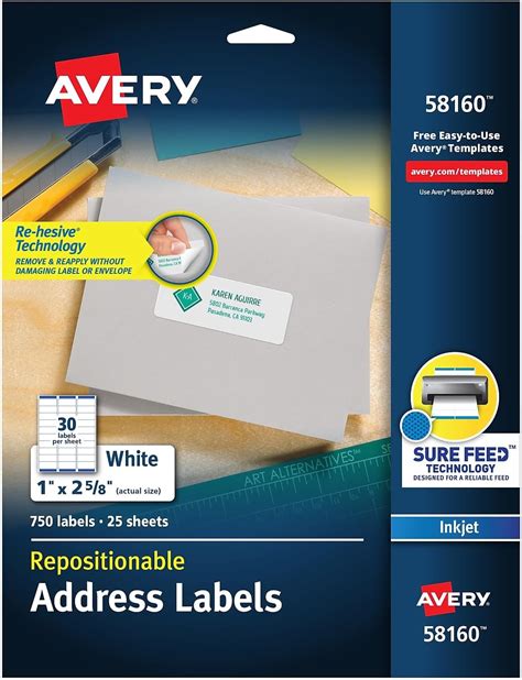 Avery Removable Id Labels Sure Feed Technology Removable Adhesive 1 X 2 5 8