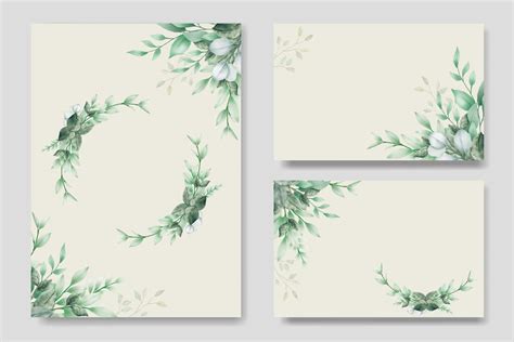 Green Leaves Watercolor Wedding Invitation Card Template 18913277