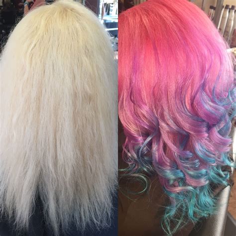 Before And After Using Pravana Vivids Pink Purple And Blue Hair