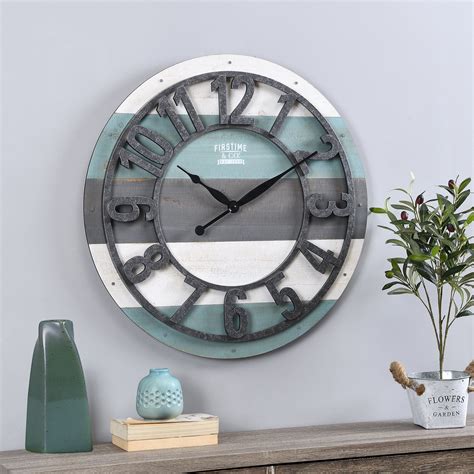 Free Shipping Firstime Co Teal Shabby Planks Wall Clock Farmhouse