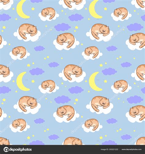 Cute Sleeping Cats Vector Seamless Pattern Stock Vector By Elentina