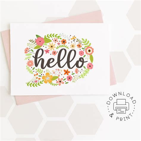 Hello Printable Card Instant Download Pdf Card Template Etsy