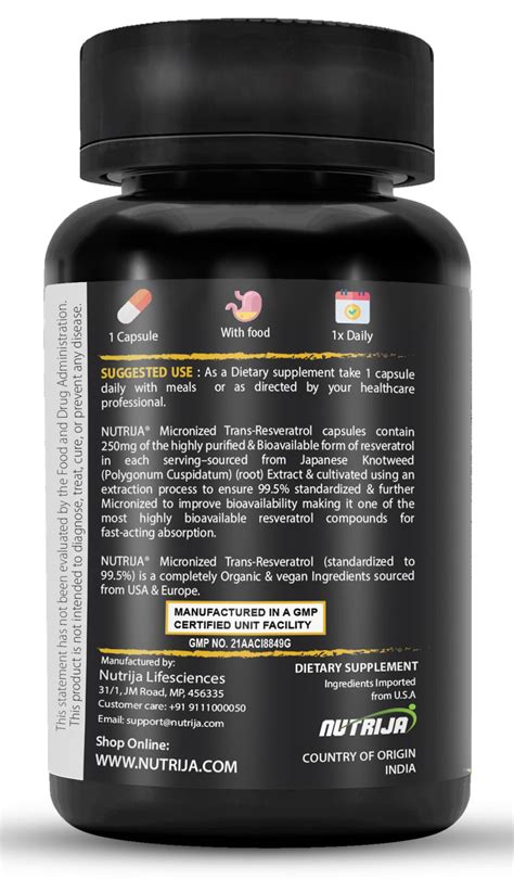 Buy NUTRIJA Micronized Trans Resveratrol 99 5 250mg Supplement