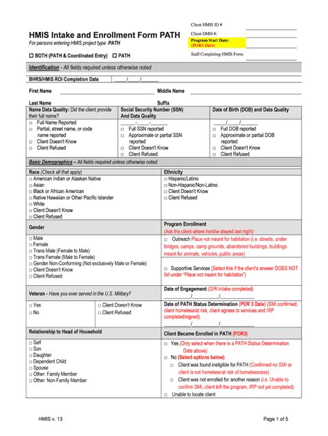 Fillable Online HMIS Intake Forms For PATH Programs Version 13 HMIS