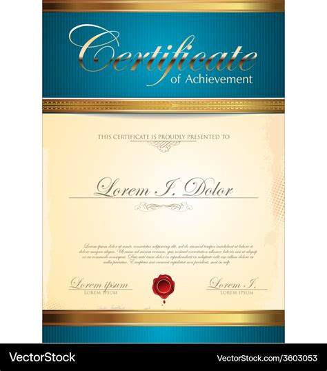 Blue And Gold Certificate Template Royalty Free Vector Image