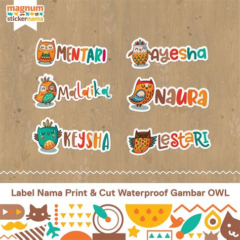 Jual Label Nama Waterproof Stiker Nama Print And Cut Gambar Owl