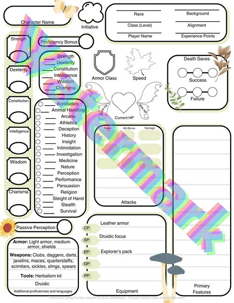 Druid Character Sheet Template Etsy