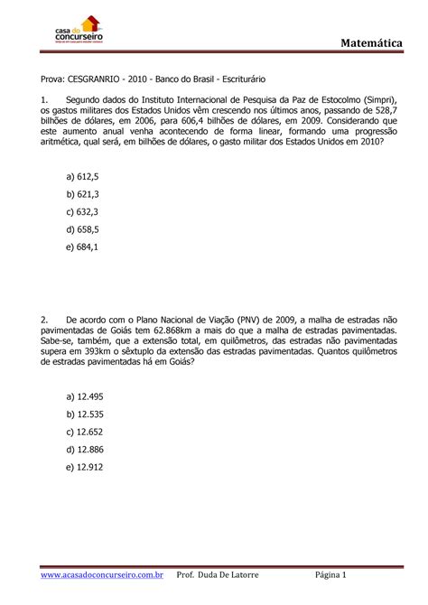 Questoes Cesgranrio Bb Prova Cesgranrio Banco Do Brasil