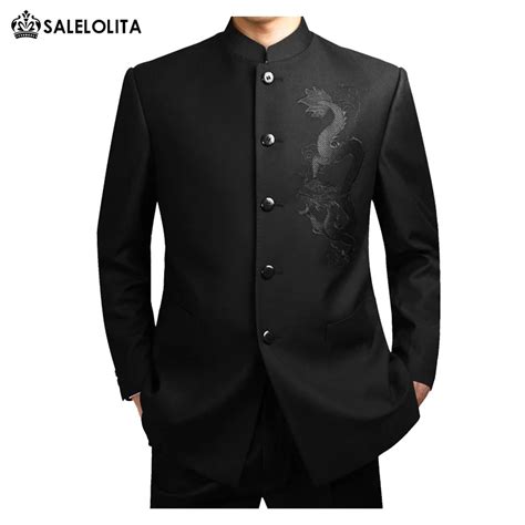 Chinese Style Wedding Suits Set Male Black Stand Collar Chinese Tunic