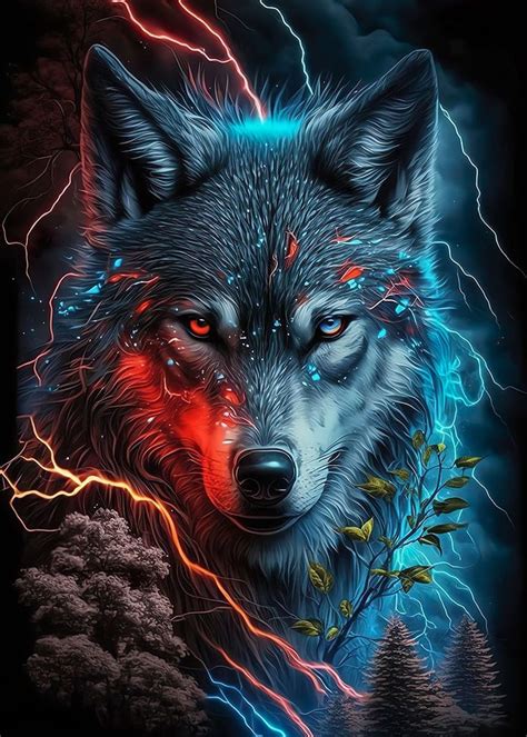 Red Eye Wolf Poster Picture Metal Print Paint By PrintYourDigitals