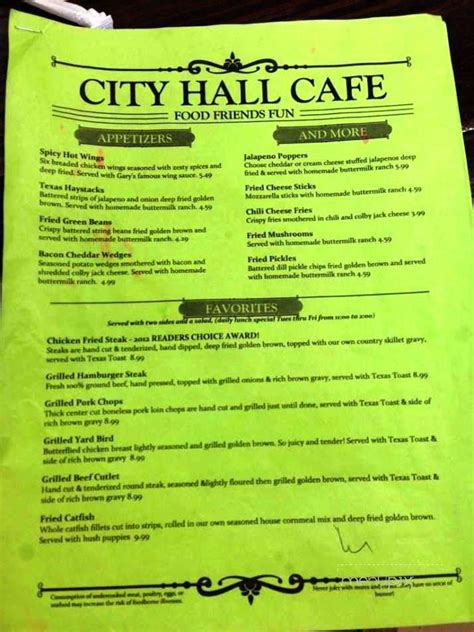 Online Menu Of City Hall Cafe Huntsville TX