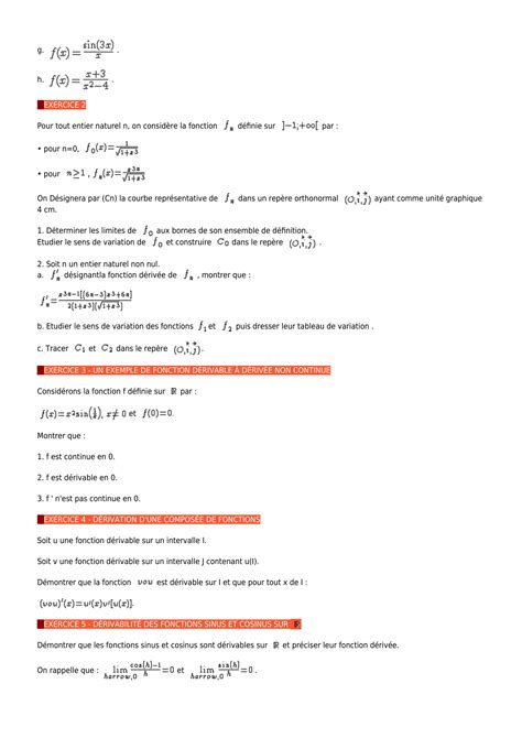 SOLUTION Derivee Exercices De Maths En Terminale Corriges En Pdf