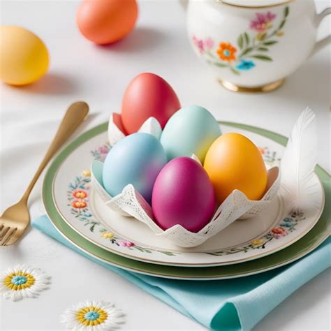 Premium Photo Colorful Easter Eggs In A Plate On The Table With A