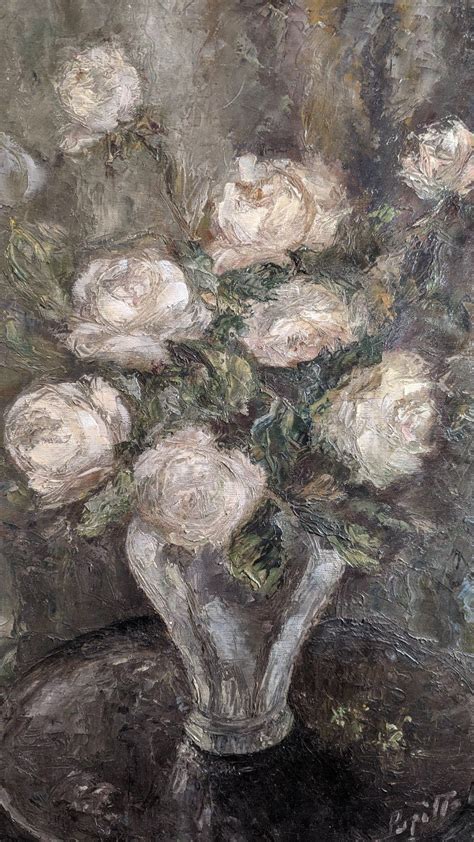 Proantic Bouquet De Roses Par Marcelle Papillaud Huile Su