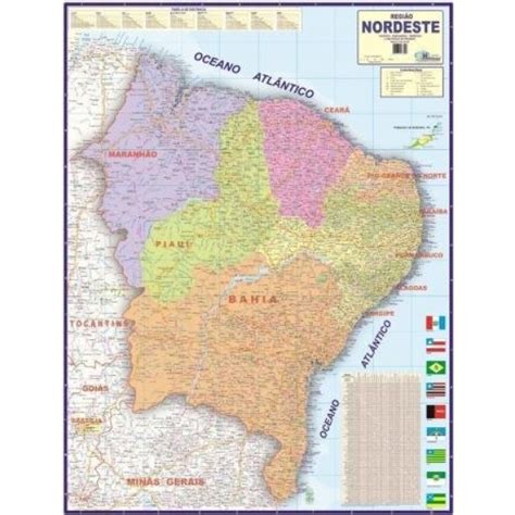 Mapa Político Rodoviário E Turístico Região Nordeste Do Brasil 120x90cm