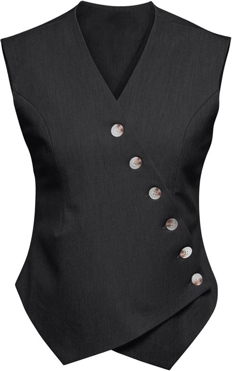 Cicy Bell Womens Waistcoat Vest Sleeveless Blazers V Neck Button Up