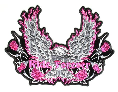 Lady Rider Large Back Patch Pink With Wings And Feather Lady Riders Lady Back Patch