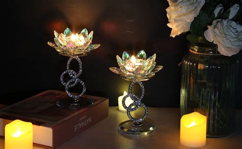 Bstkey Set Of Crystal Glass Lotus Flower Candle Holders Decorative