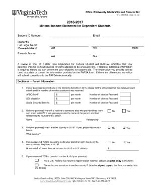 Fillable Online Finaid Vt Minimal Income Statement For Dependent