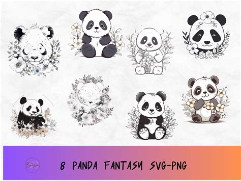 Floral Panda Svg Panda Svg Bundle Hand Drawn Watercolor Art Cute