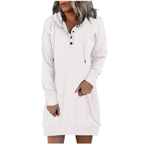 Hoodie Dress For Women 2023 Trendy Casual Hooded Buttons Solid Long