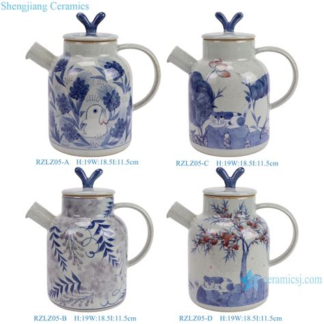 RZLZ05 A B C D Hand Painted Blue And White Ceramic Tea Pot Porcelain