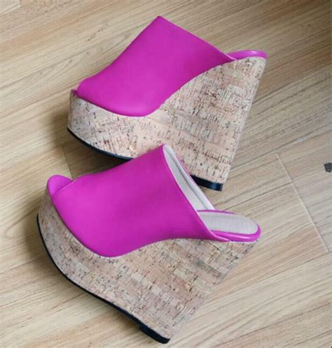 15cm Extreme High Heels Platform Wedge Holz Optik Sandalen Schuhe