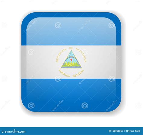 Icono Cuadrado Brillante De La Bandera De Nicaragua En Un Fondo Blanco