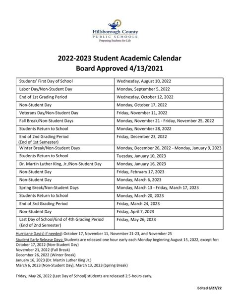 Hillsborough County Public Schools Calendar Holidays 2022-2023