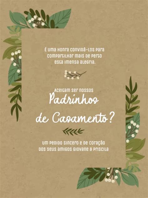 Convite Para Padrinhos De Casamento R Stico Floral Edite Online