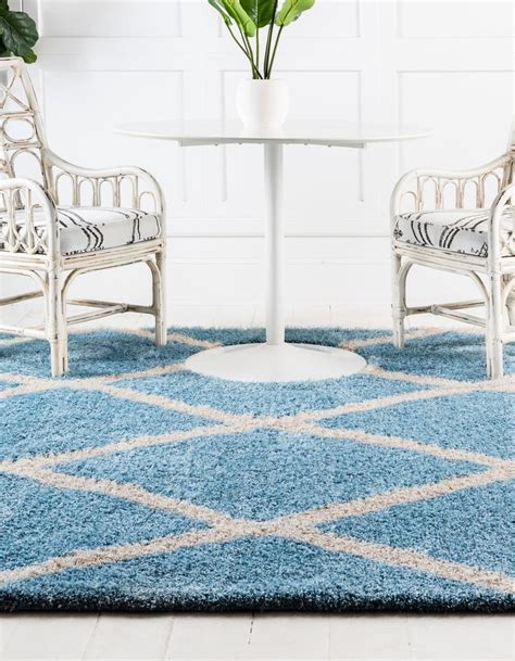 Light Blue 245cm X 245cm Luxe Trellis Shag Square Alfombra Rugs Puerto Rico