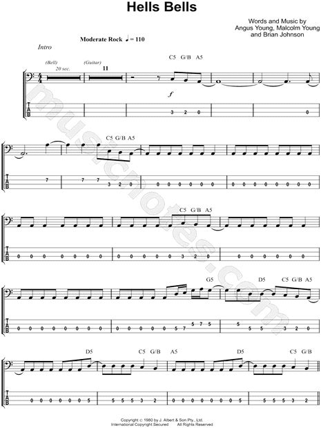 Acdc Hells Bells Bass Tab In A Minor Download And Print Sku Mn0114638