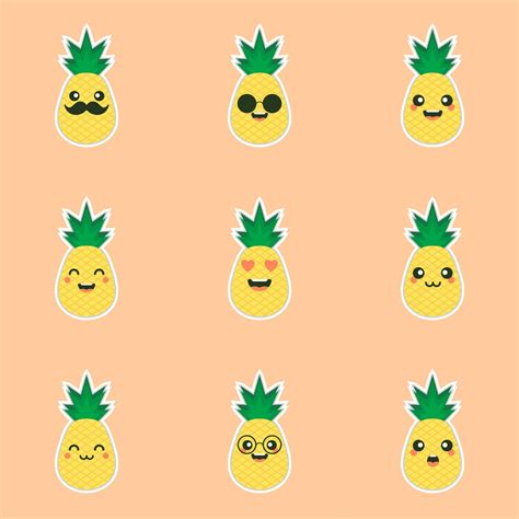 Cute And Kawaii Pineapple Characters Mascots Pineapple Cute Characters Set For Summer