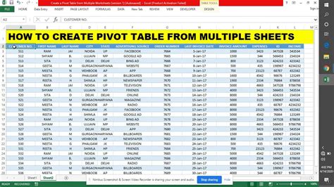 How To Create Pivot Table From Multiple Sheets Youtube