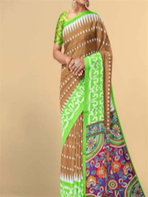 Buy Kalamandir Brown And Green Silk Blend Saree Sarees For Women