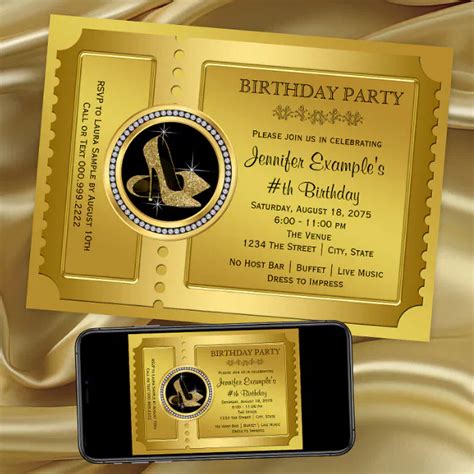 Gold High Heel Shoe Birthday Party Invitation Zazzle