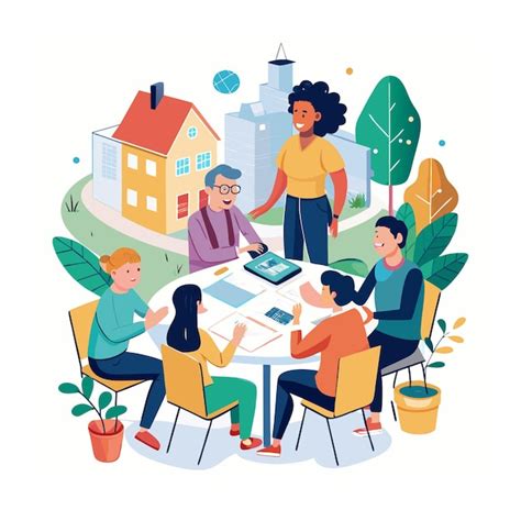 Flat Hand Drawn Neighborhood Meeting Vector Illustration Premium Ai