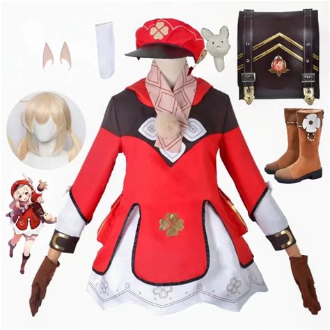 Genshin Impact Klee Cosplay Costumes Hat Uniform Wig Shoes Chinese