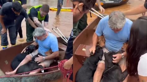 Hombre Arriesga Su Vida Para Salvar A Sus Perritos De Inundaciones En