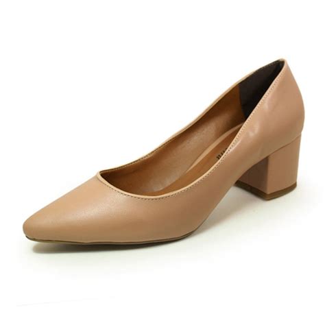 Scarpin Salto Baixo Grosso Luiza Sobreira Couro Nude Mod 2209 No Shoptime