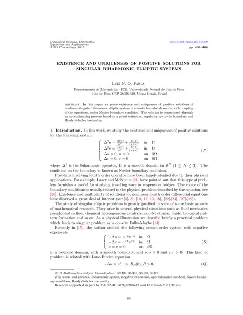 Pdf Existence And Uniqueness Of Positive Solutions For Singular