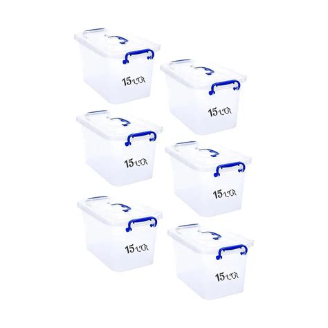 Besto 15 Ltr Semi Clear Plastic Storage Box With Lid 6 Pcs Set Storage World