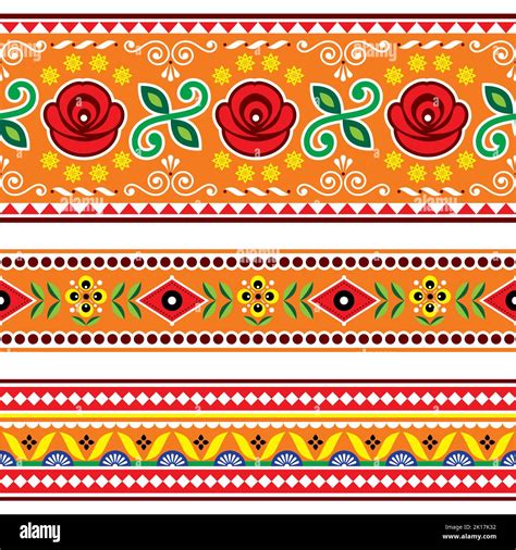 Indian And Pakistani Truck Art Vector Set Of Seamless Patterns