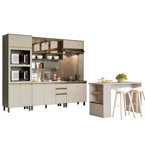 Cozinha Modulada Completa 271cm Ilha Gourmet 7 Peças Perfect H02